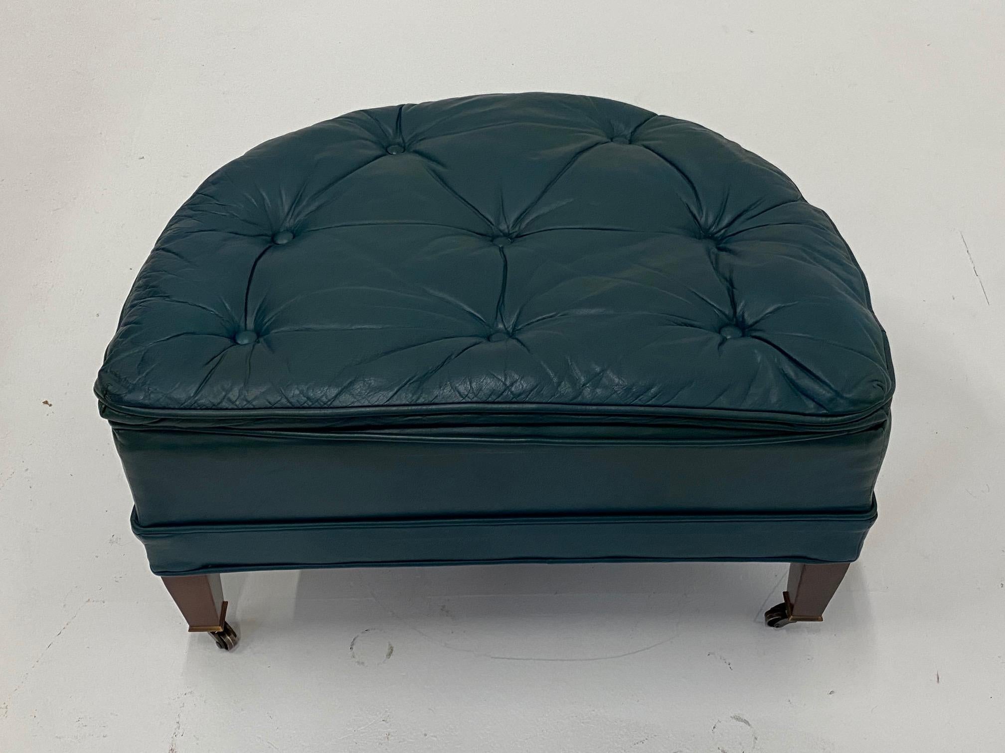 Luxurious Teal Blue Tufted Leather Club Chair and Ottoman 1