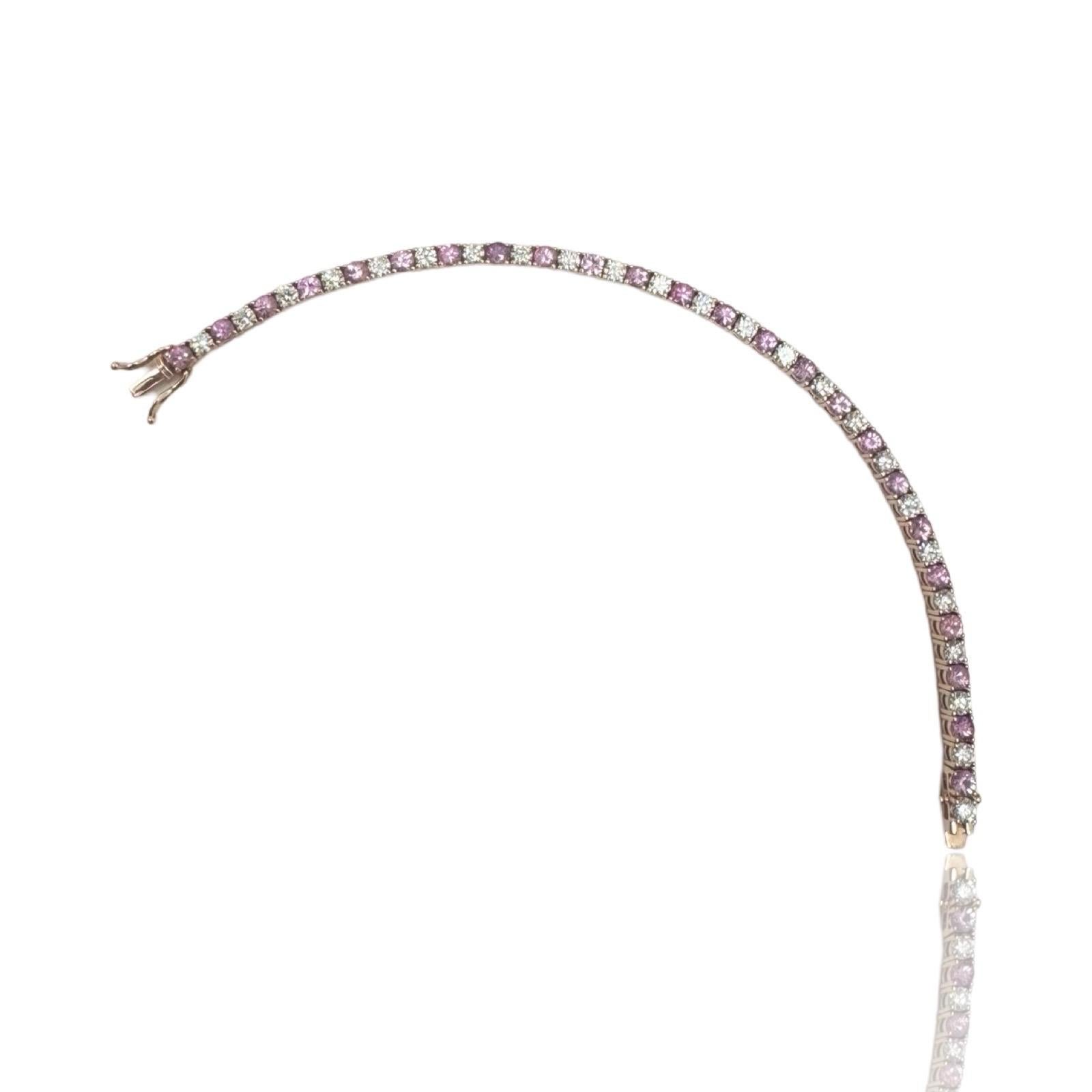 Luxuriöses Tennisarmband aus 14 Karat Roségold mit 9,60 Karat Diamanten und Saphiren für Damen oder Herren im Angebot