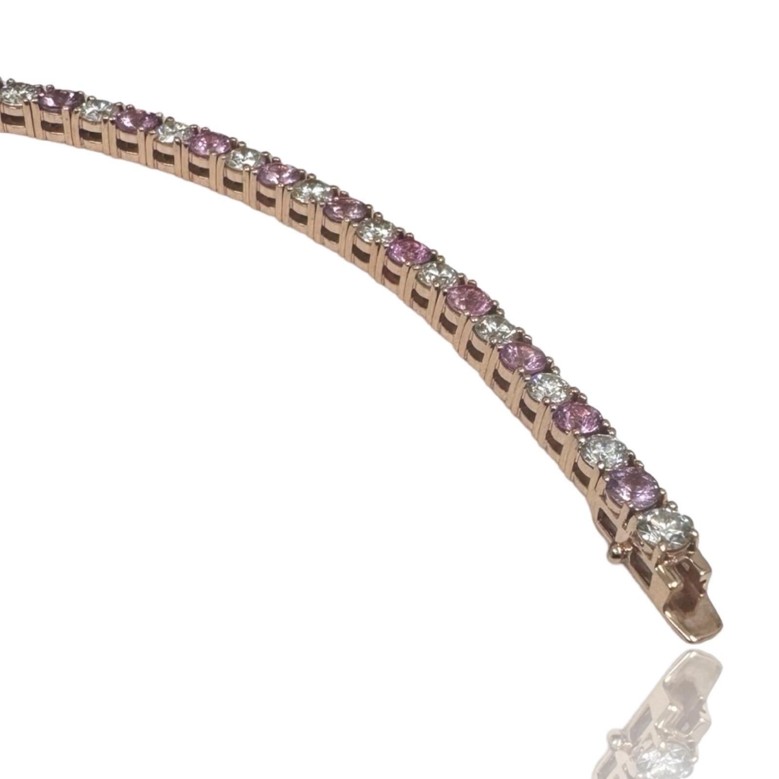 Luxuriöses Tennisarmband aus 14 Karat Roségold mit 9,60 Karat Diamanten und Saphiren im Angebot 2