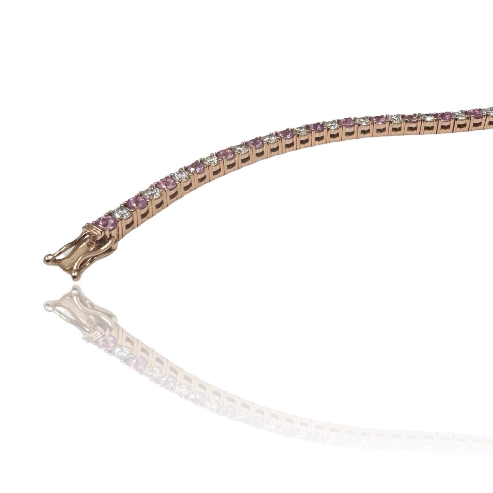 Luxuriöses Tennisarmband aus 14 Karat Roségold mit 9,60 Karat Diamanten und Saphiren im Angebot 3