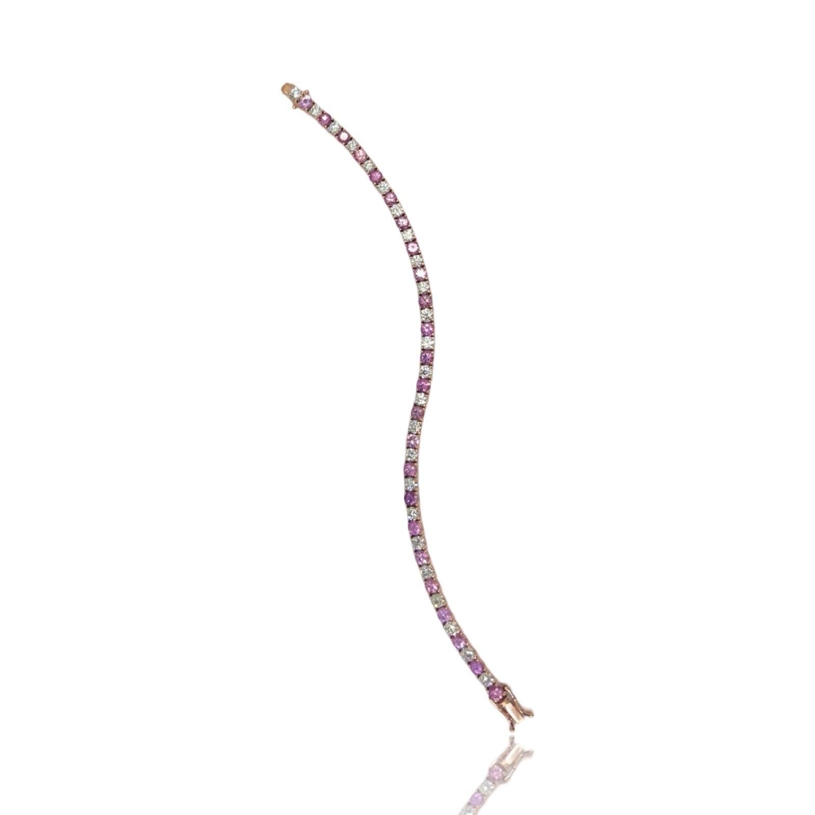 Luxuriöses Tennisarmband aus 14 Karat Roségold mit 9,60 Karat Diamanten und Saphiren im Angebot 4