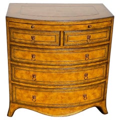 Luxurious Tooled Leather Wrapped Bachelors Chest Commode with Lion Hardware