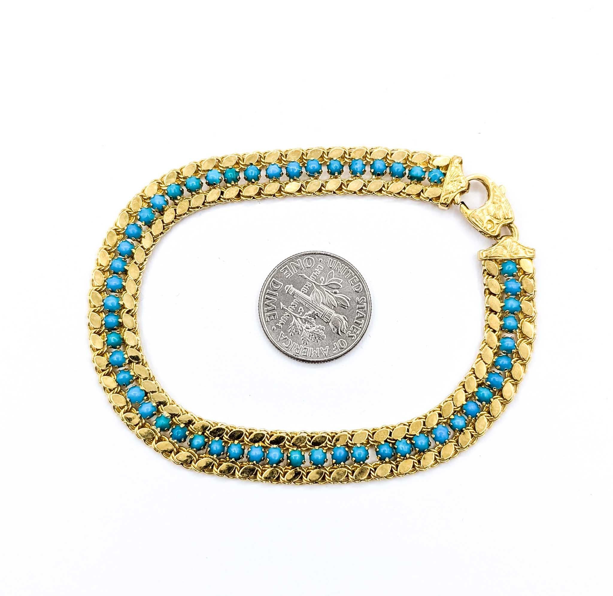 Luxueux bracelet à mailles en or jaune 18k et turquoise en vente 5