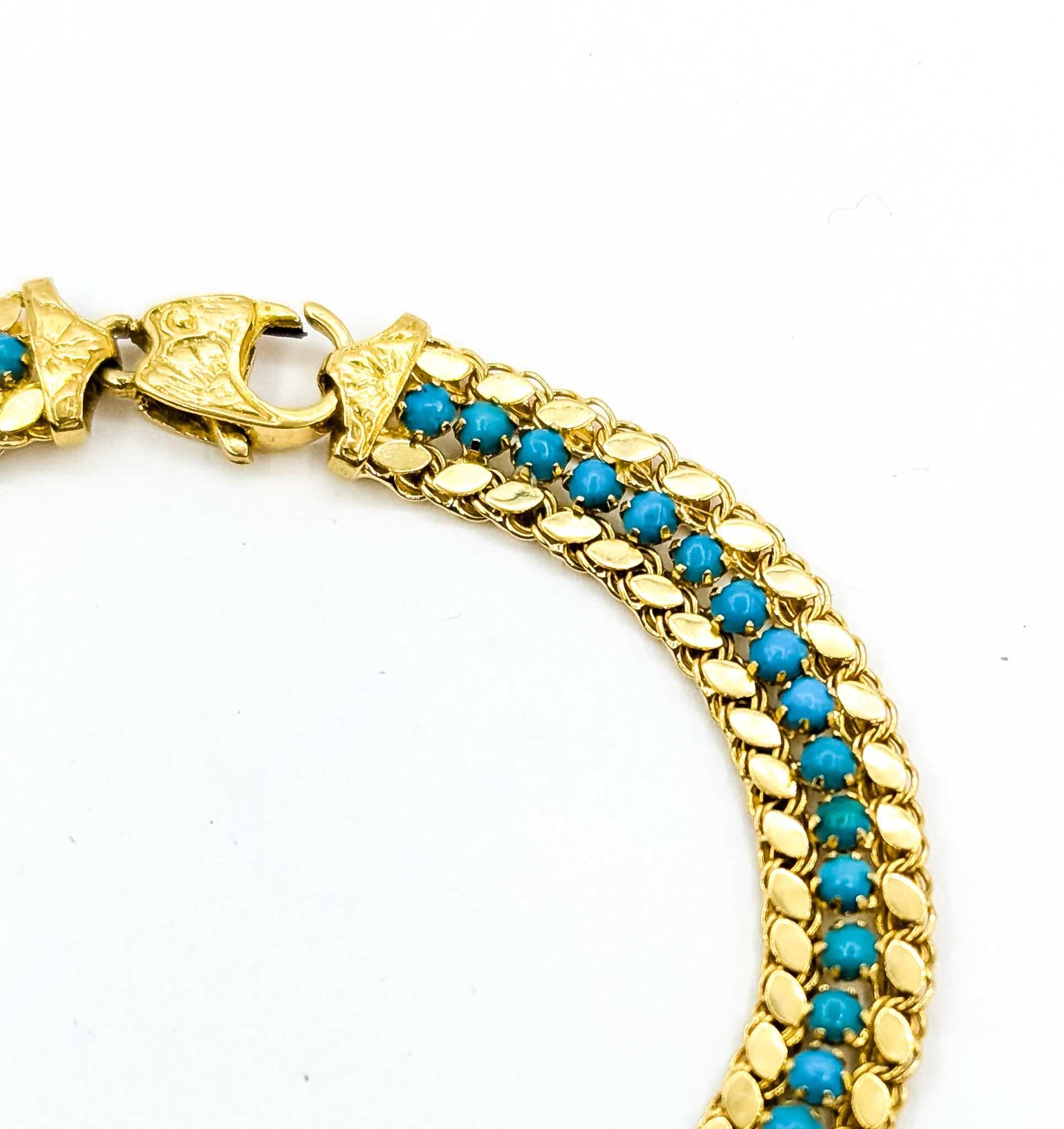 Contemporain Luxueux bracelet à mailles en or jaune 18k et turquoise en vente