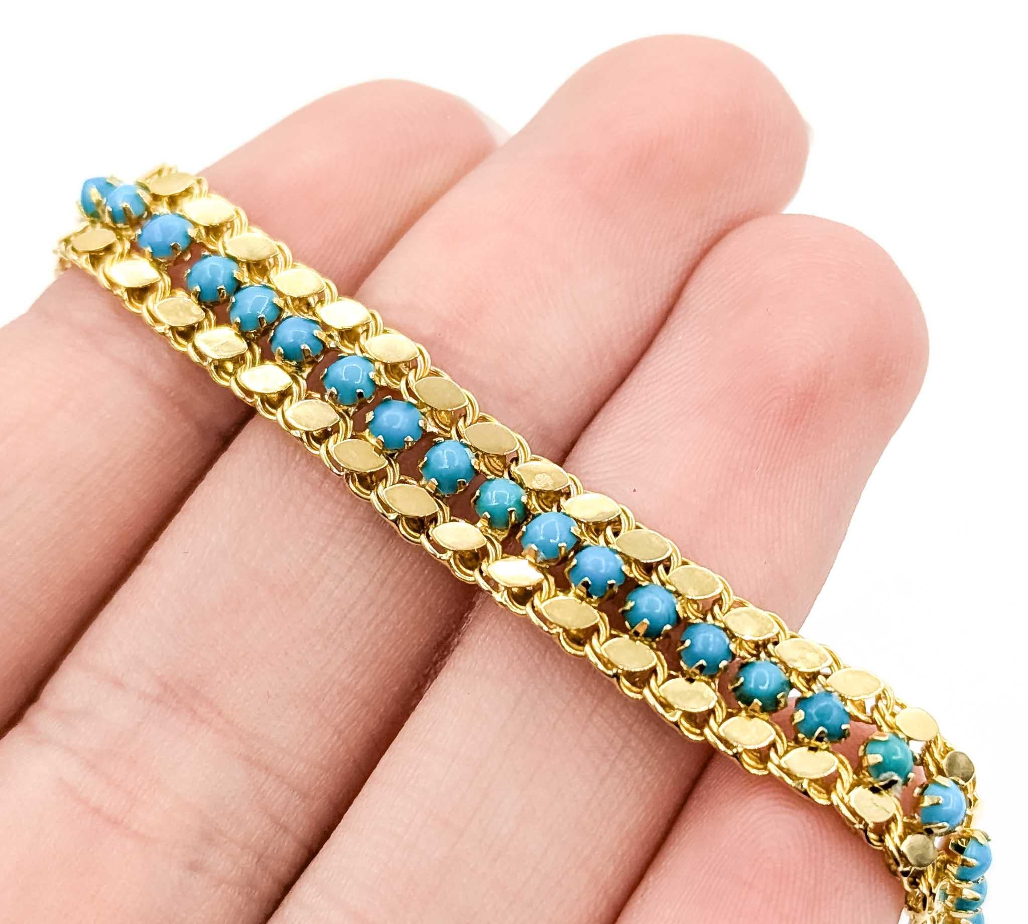 Luxueux bracelet à mailles en or jaune 18k et turquoise Pour femmes en vente