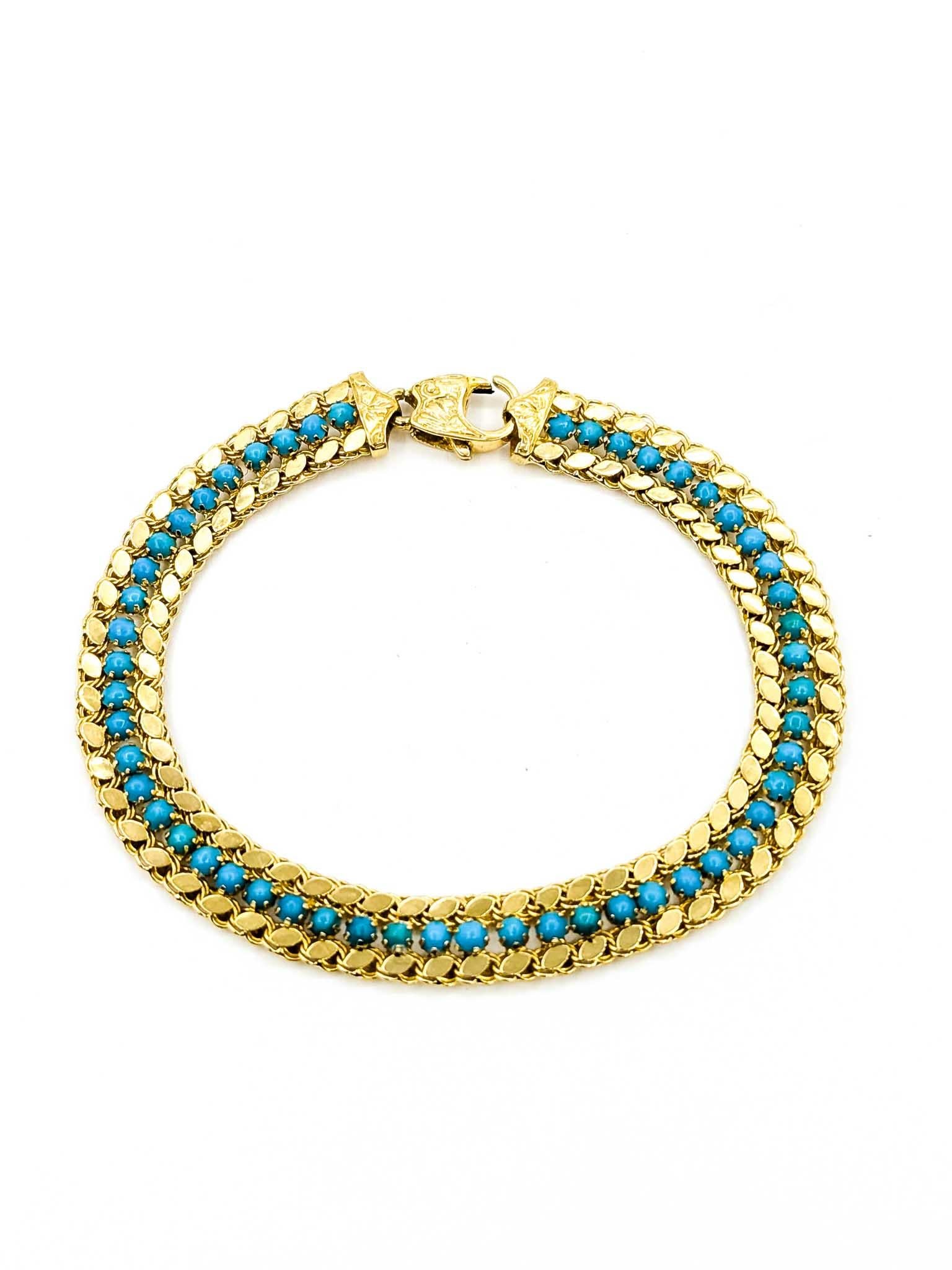 Luxueux bracelet à mailles en or jaune 18k et turquoise en vente 1