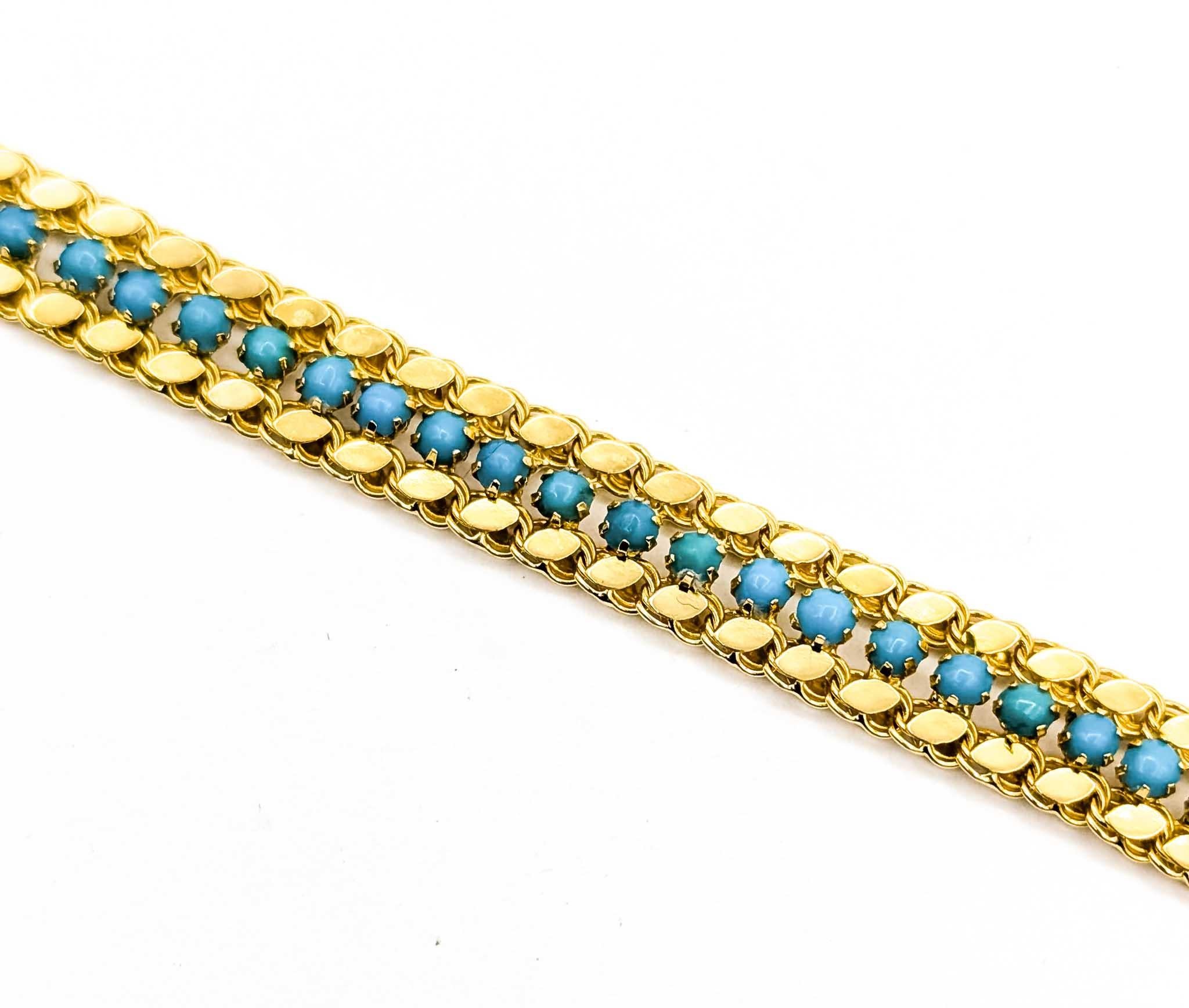 Luxueux bracelet à mailles en or jaune 18k et turquoise en vente 2