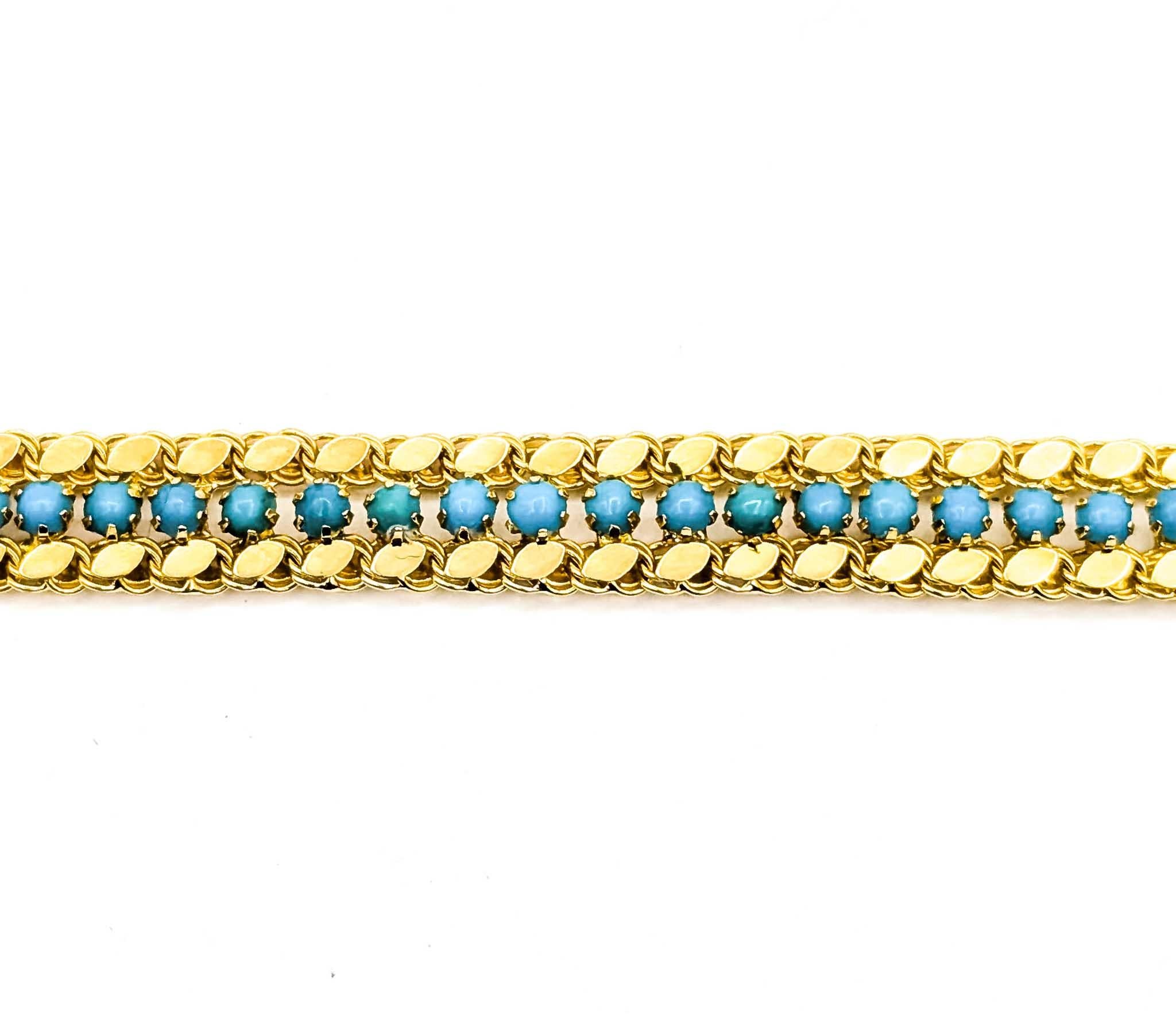 Luxueux bracelet à mailles en or jaune 18k et turquoise en vente 3