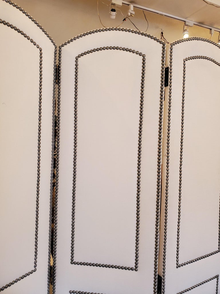Luxurious Upholstered 4 Panel Screen with Nailheads at 1stDibs