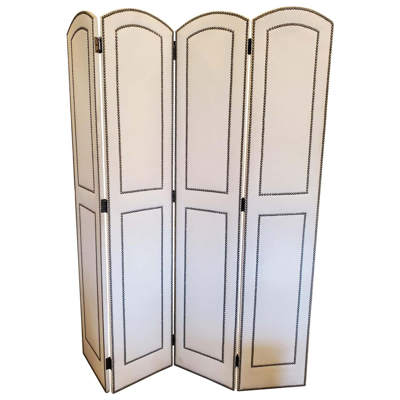 Luxurious Upholstered 4 Panel Screen with Nailheads at 1stDibs