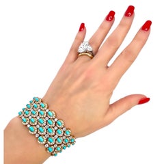 Luxurious Vintage 18K Yellow Gold Turquoise & Diamond Cocktail Bracelet 15cts