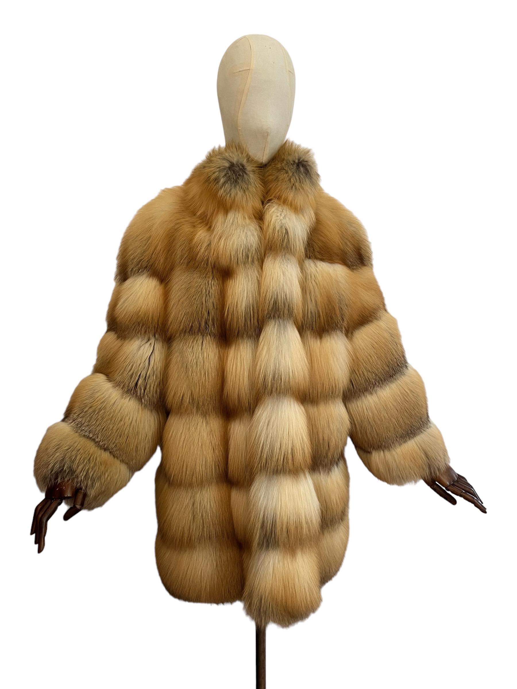Incredible, Opulent Vintage ESCADA by Margaretha Ley Fur Coat circa 2000.

This exceptional Vintage Fur Jacket features extremely Plush, thick Pelts of soft Natural Golden island Fox (Vulpes Domestica), Velvet lined pockets, central farrier hook