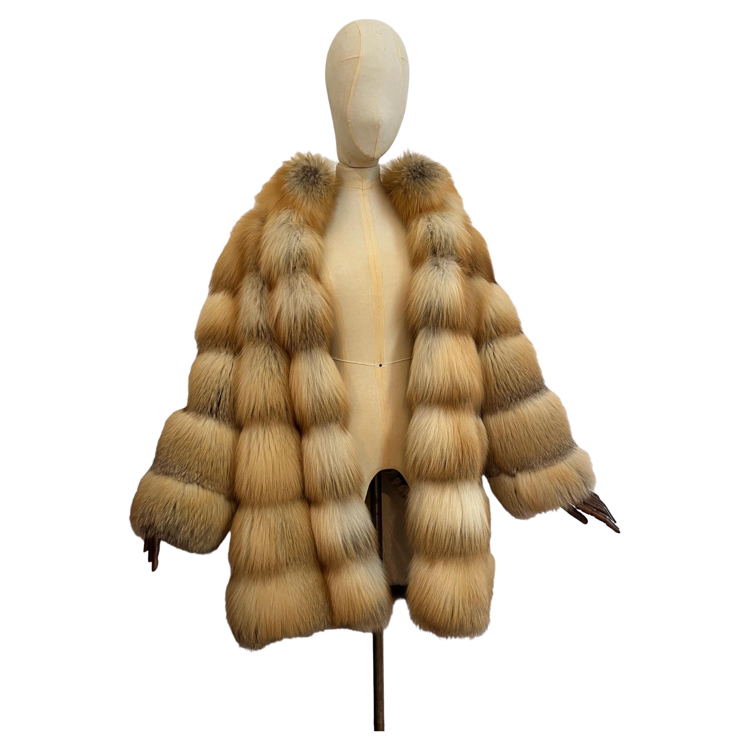 Luxurious Vintage 2000's Escada Crystal Golden Island Fox Fur Coat For Sale