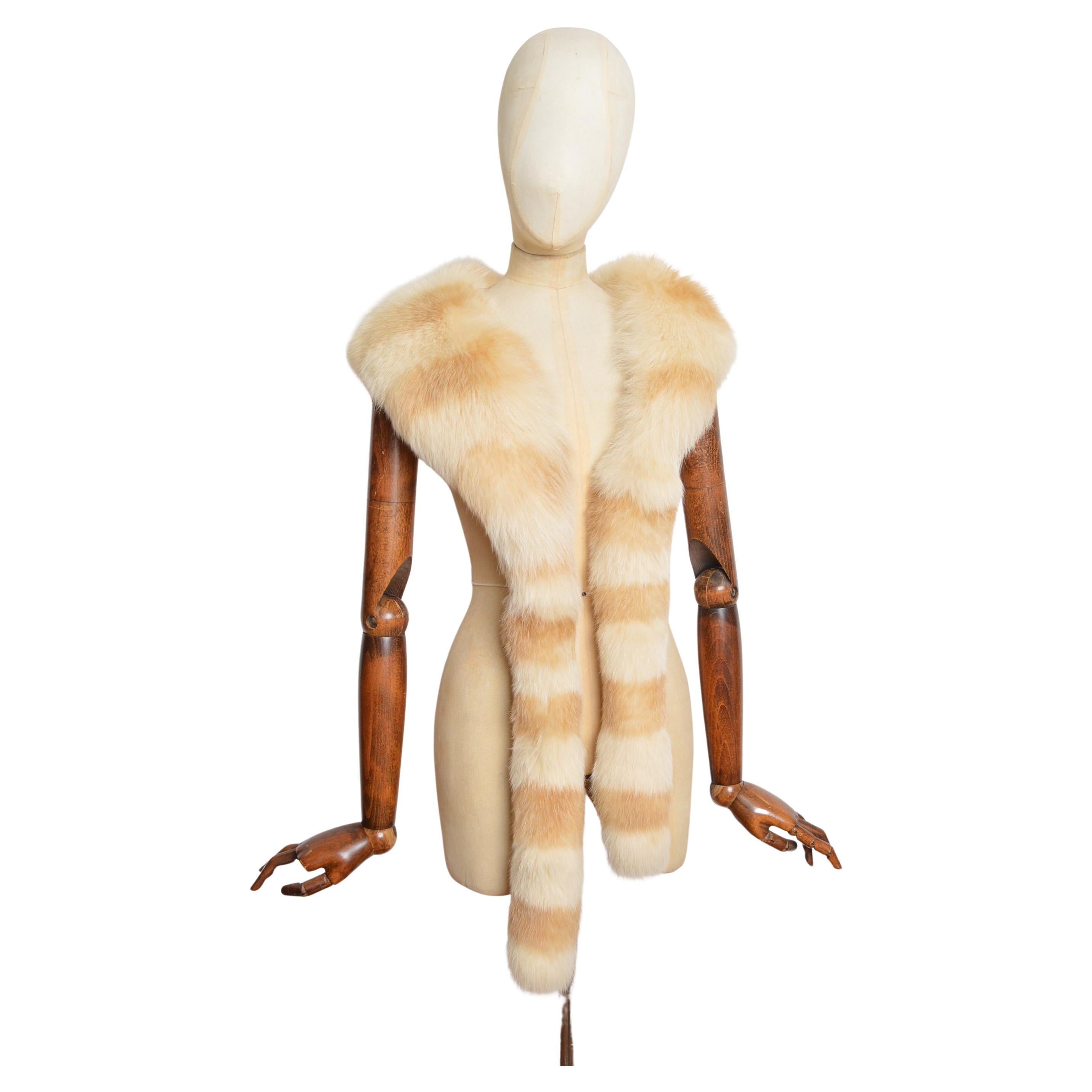 Lussuosa stola di pelliccia di volpe vintage a righe bionde - colletto di pelliccia bianca