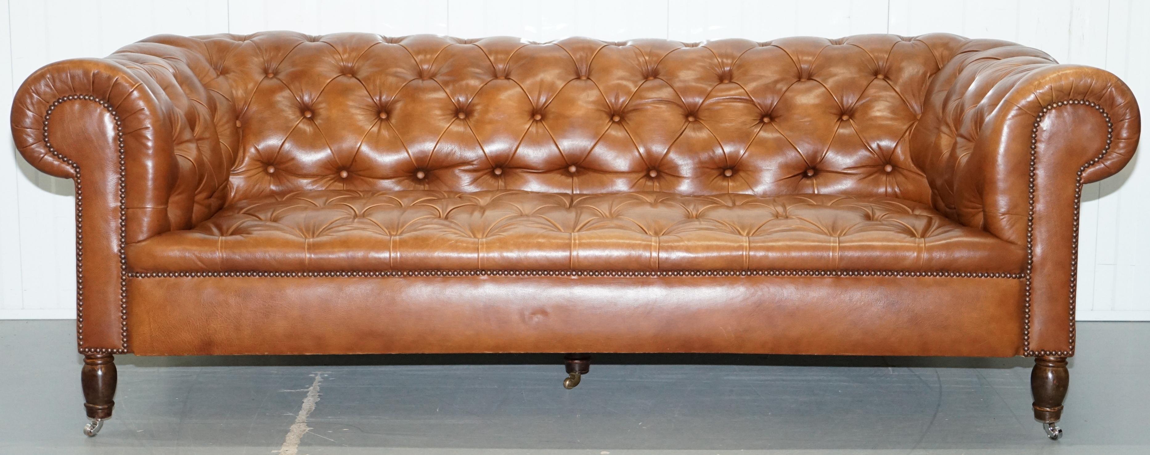 We are delighted to offer for sale this stunning handmade in England high-end Chesterfield three seater sofa with solid legs finished with chrome castors

Please note the delivery fee listed is just a guide, it covers within the M25 only

A very