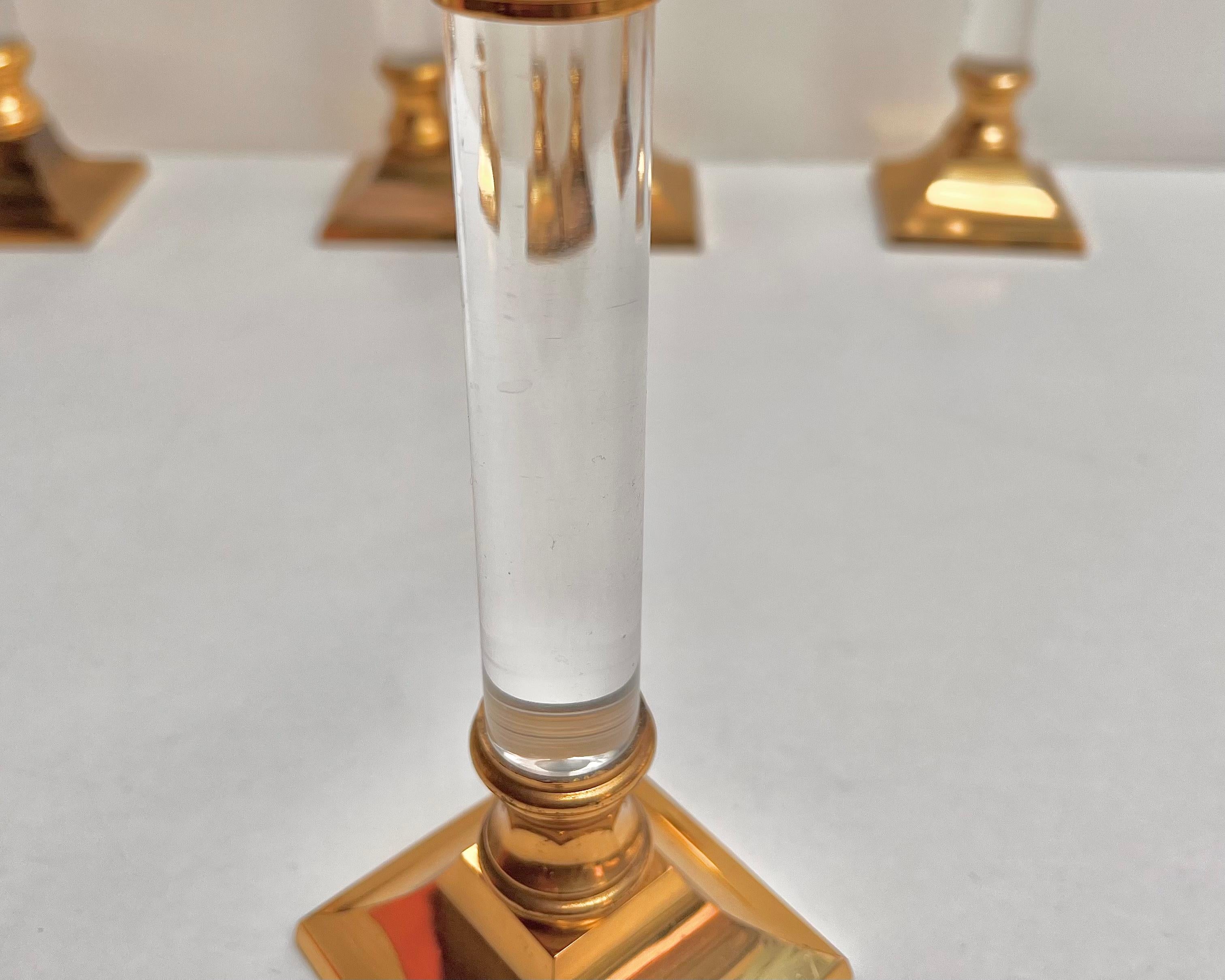 Late 20th Century Luxurious Vintage Gilt Brass and Plexiglass Candlesticks, France, 1970s Set 6 For Sale
