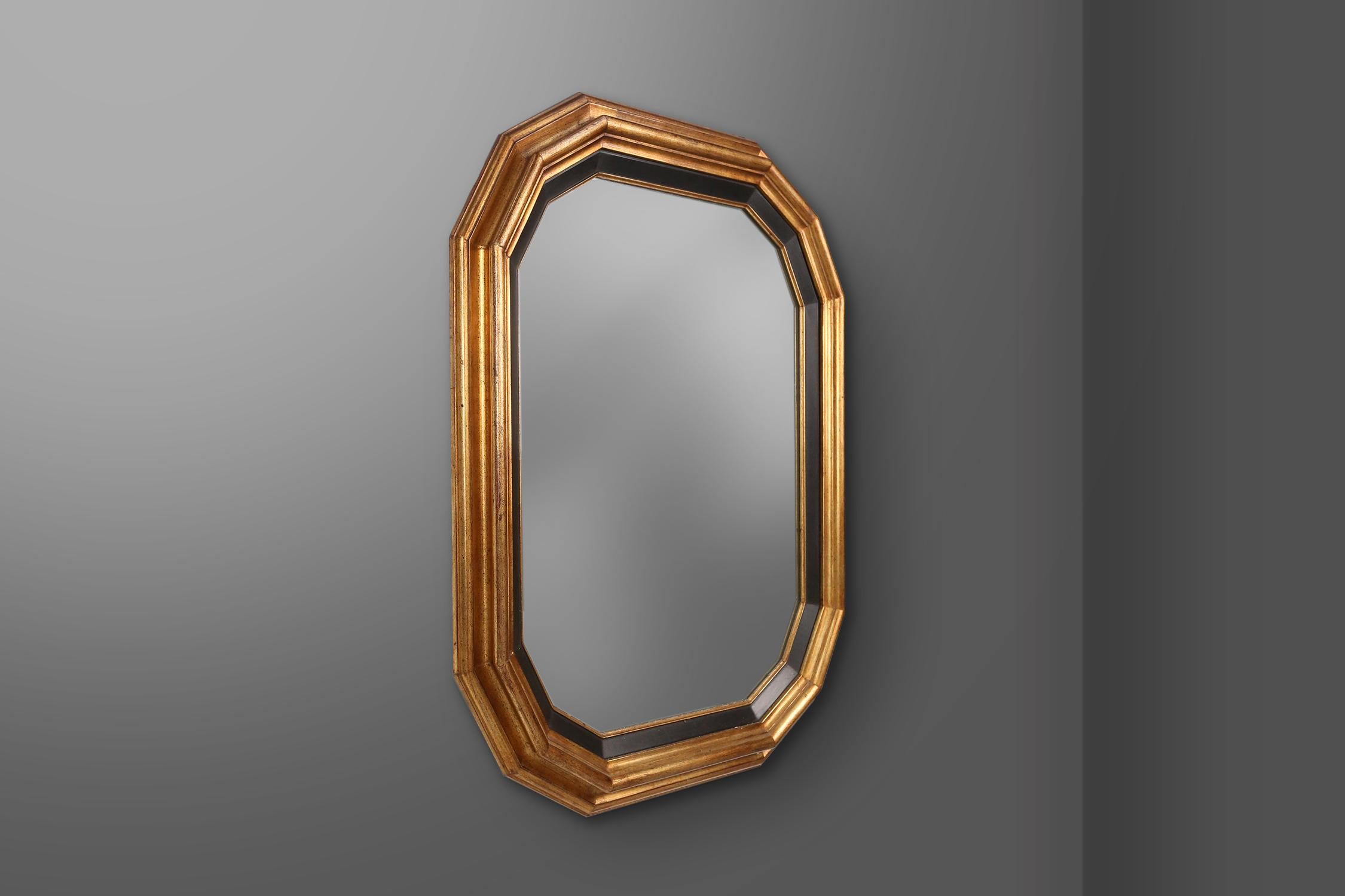 Mirror Luxurious vintage gold and black mirror, belgium 1950s For Sale