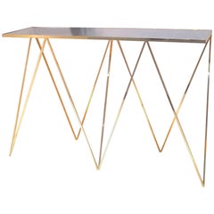 Luxurious Vintage Solid Brass Giraffe Console Table with Steel Top