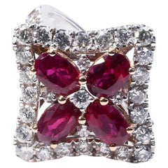 Luxurious White Gold Halo Ring with 3.3 ct of Natural Ruby and Diamonds-IGI Cert