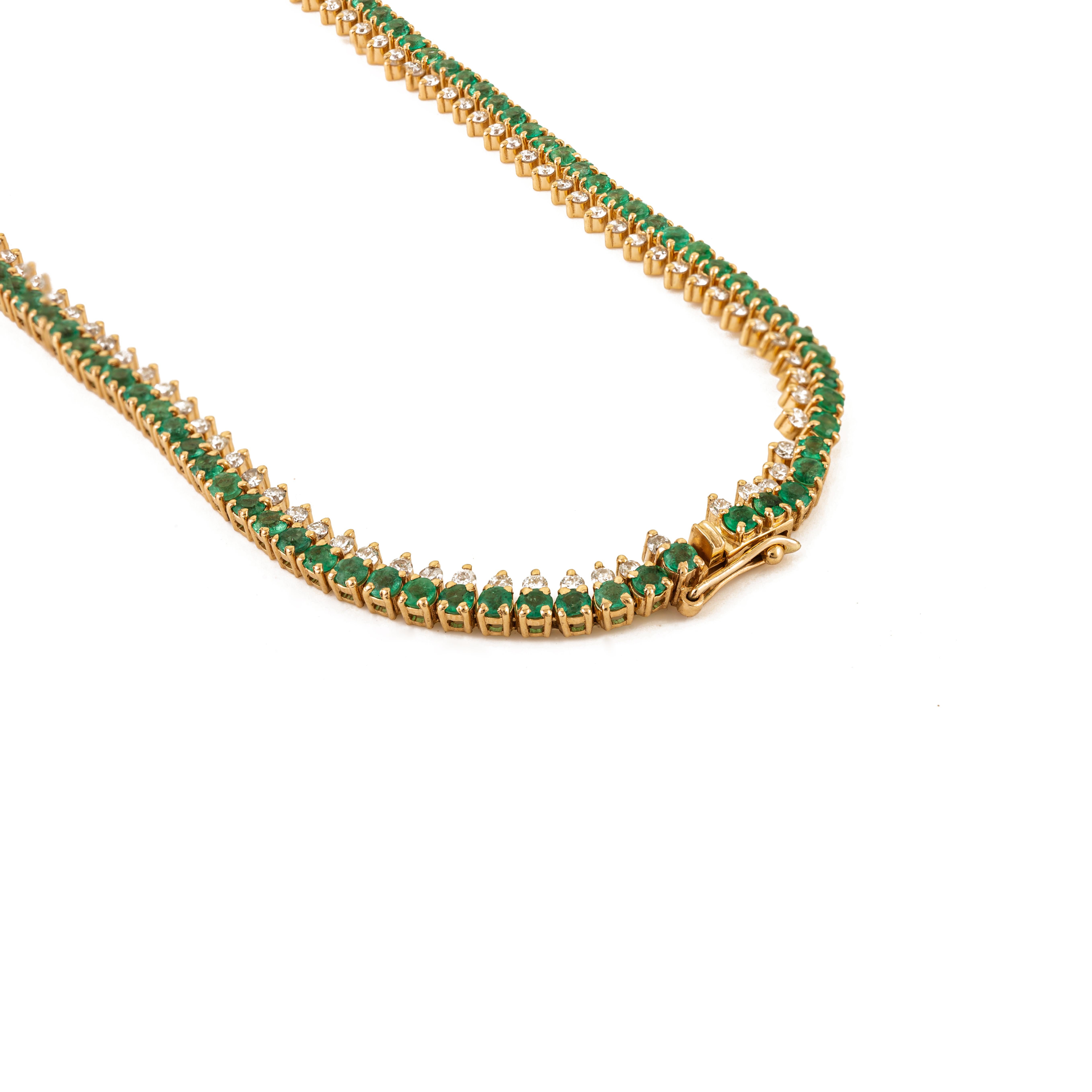 Luxuriöse 10,2 CTW Smaragd & 3,45 CTW Diamant Tennis-Halskette aus 18K Gelbgold im Angebot 1