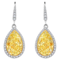 Pendants d'oreilles de luxe en diamant poire de 12,11ct Fancy Light Yellow  Certifié GIA