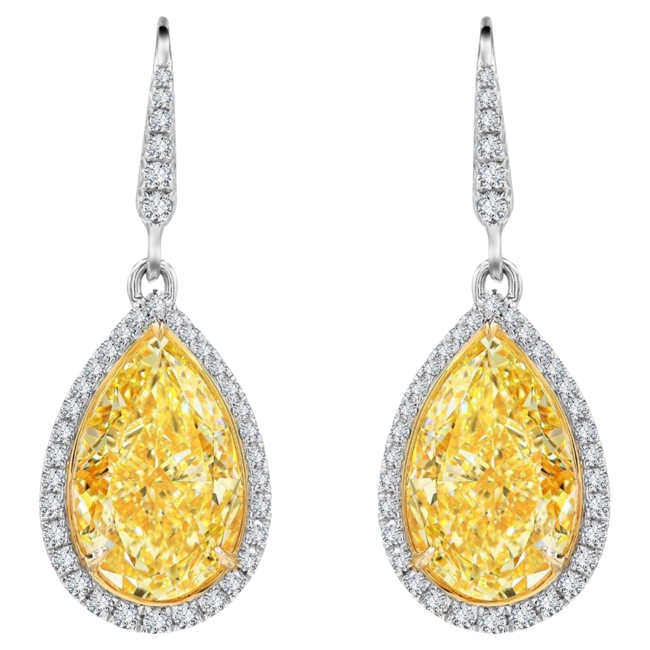 Luxus 12,11ct Fancy Light Yellow Birne Diamant Tropfen Ohrringe  GIA zertifiziert