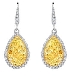 Lussuosi orecchini a goccia con diamanti a forma di pera di colore giallo chiaro da 12,11 ct.  Certificato GIA