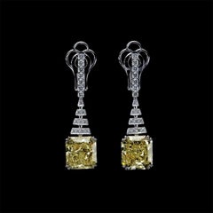 Luxury 14.12 Carat Fancy Yellow Diamond Earrings, GIA, Drop Diamond Earrings