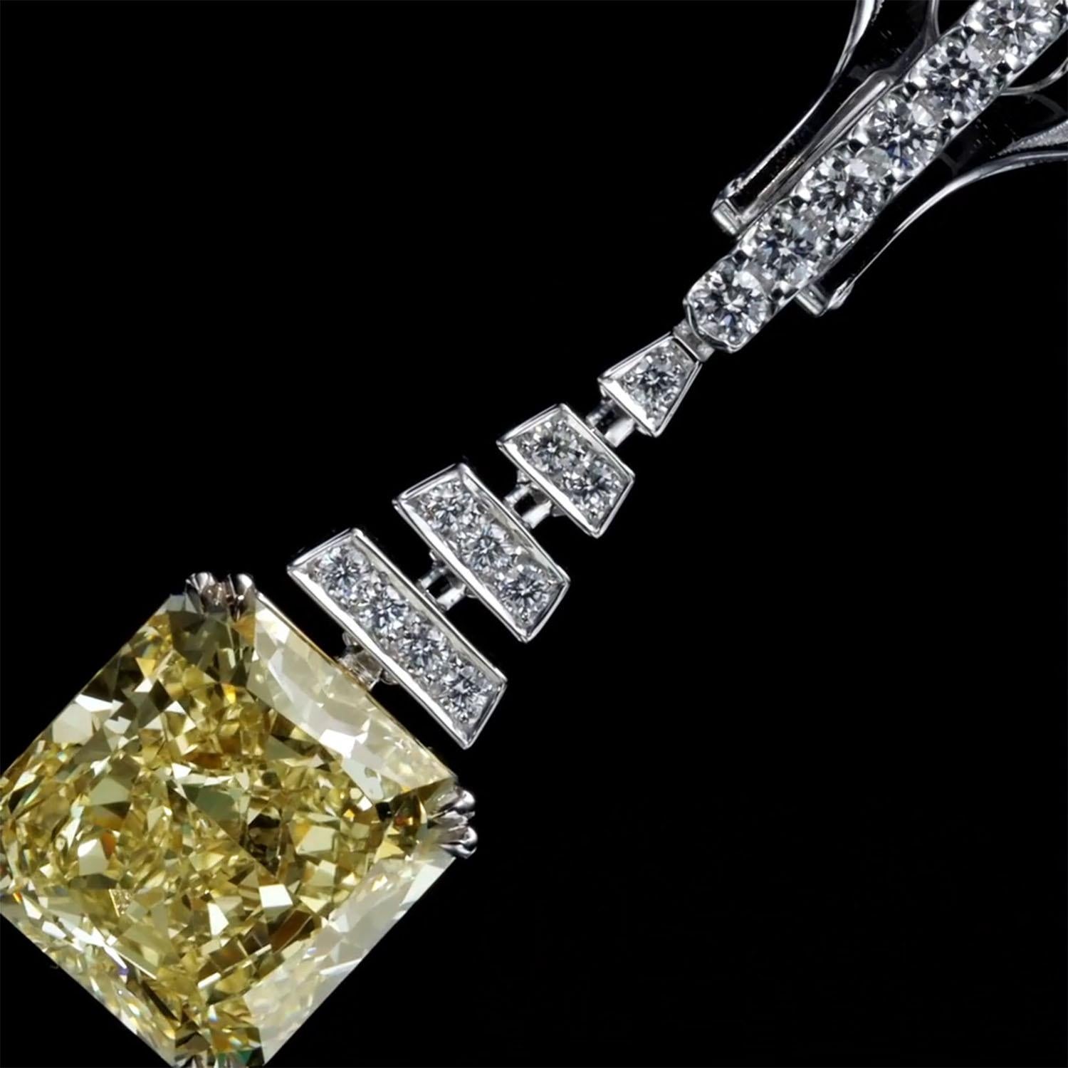 Luxury 14.12 Carat Fancy Yellow Diamond Earrings, GIA, Drop Diamond Earrings For Sale 1