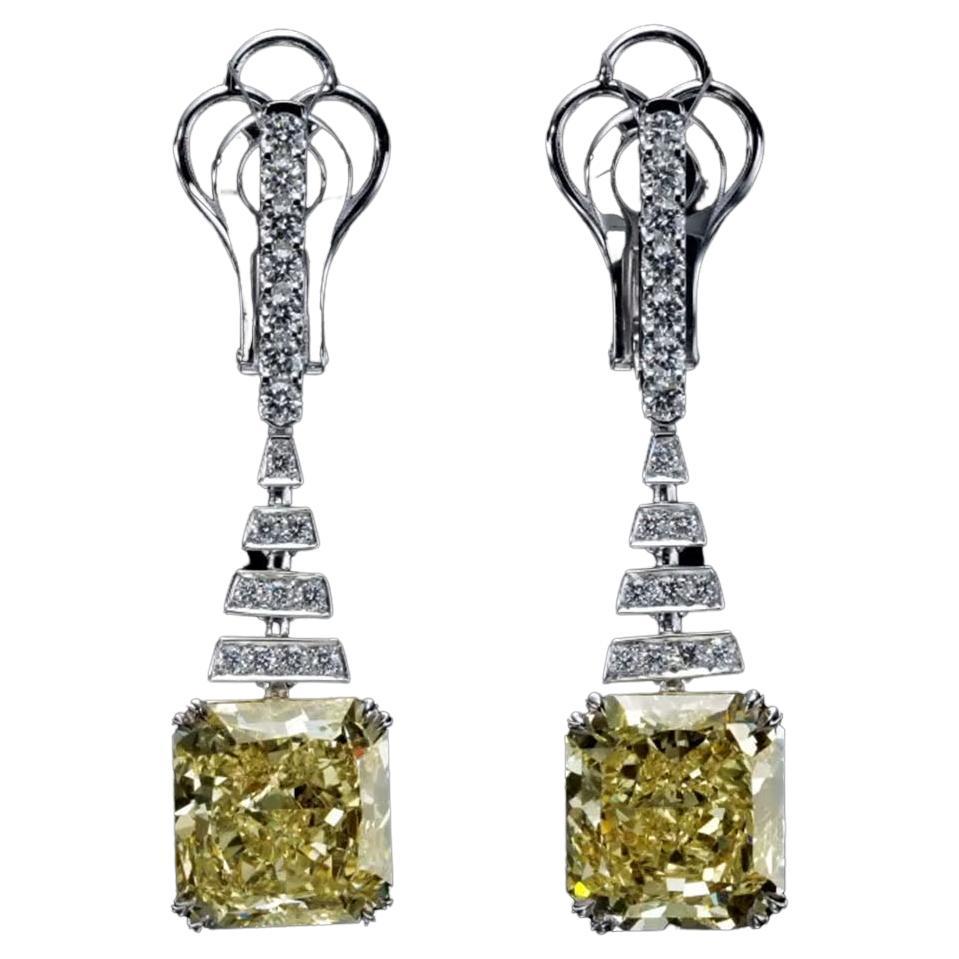 Luxury 14.12 Carat Fancy Yellow Diamond Earrings, GIA, Drop Diamond Earrings