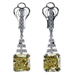 Boucles d'oreilles de luxe en diamant jaune fantaisie 14,12 carats - GIA - Boucles d'oreilles pendantes en diamant