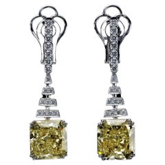 Boucles d'oreilles de luxe en diamant jaune fantaisie de 14,12 carats, certifié GIA