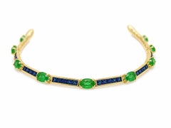 Luxury 14K Yellow Gold Emerald Bracelet with Square Cut Sapphire Link Bracelets