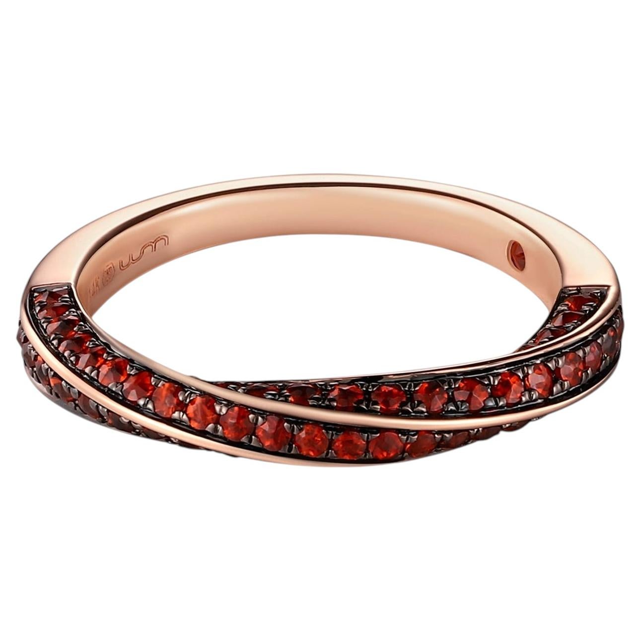 Luxury 14KT Gold Red Garnet Overlapping Infinity Ring