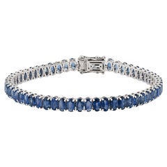 Bracelet de tennis de luxe en or blanc 14 carats et saphir royal naturel de 15,54 carats