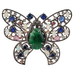 Luxury 17.62ct Multi Gemstone & Diamond Butterfly Brooch Pendant in 925 Silver