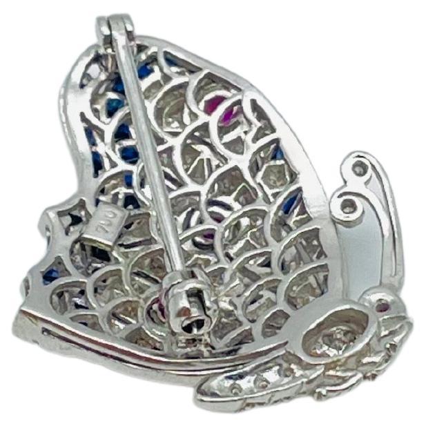Luxury 18k white gold brooch with diamonds, sapphires and rubies iced out For Sale 3