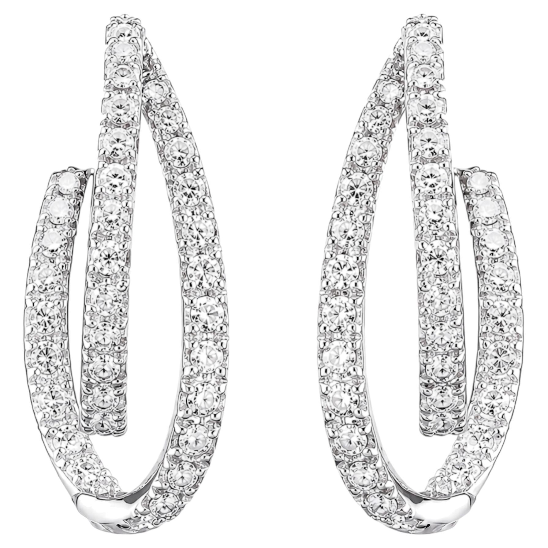 Orecchini a doppio cerchio a strati con diamanti rotondi da 4,88 ct in oro bianco 18 carati – Regalo di nozze