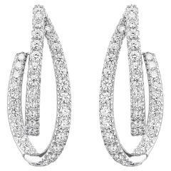 4,88 Karat runde Diamanten, doppelte Creolen mit mehrreihigem Design, 18 Karat Weißgold, Hochzeitsgeschenk