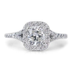 Luxury 18K White Gold Ring with dazzling 1.01 ct Cushion Natural Diamond