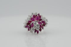 Luxury 18k White Gold Ring with Diamonds and Rubies