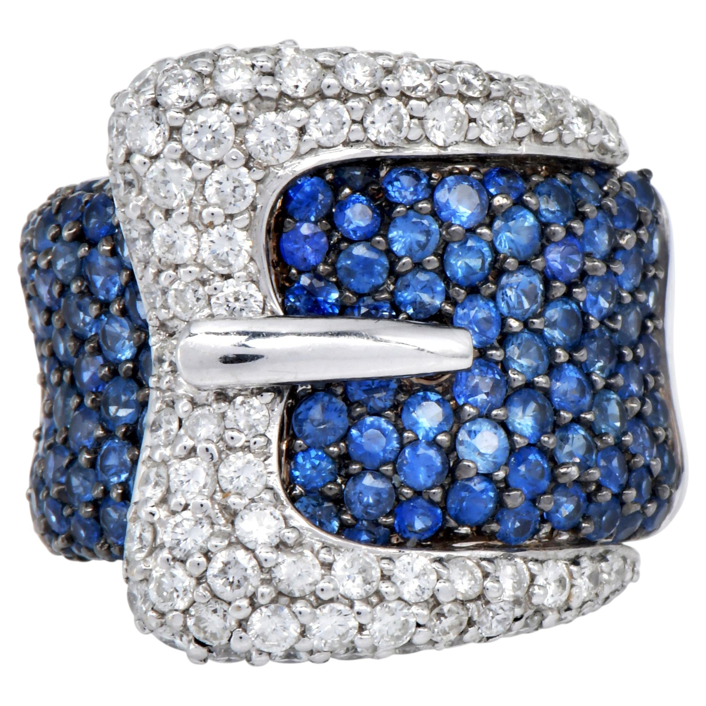 Luxus 18K Weißgold Saphir & Diamant Gürtel Cocktail Ring im Angebot