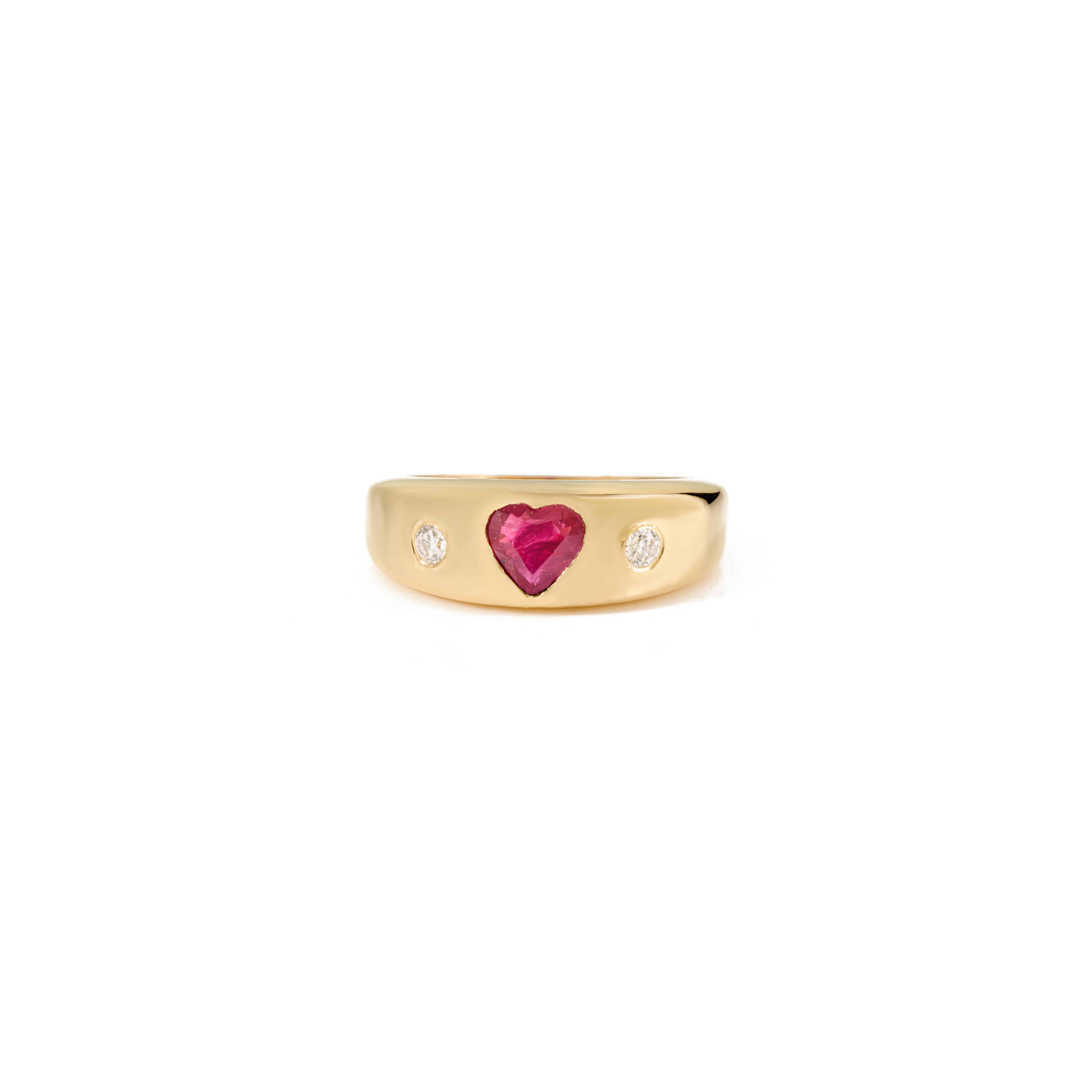 En venta: Lujoso anillo de oro amarillo de 18 quilates con rubí talla corazón y cúpula de diamantes Joyería fina  7