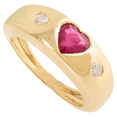 Lujoso anillo de oro amarillo de 18 quilates con rubí talla corazón y cúpula de diamantes Joyería fina