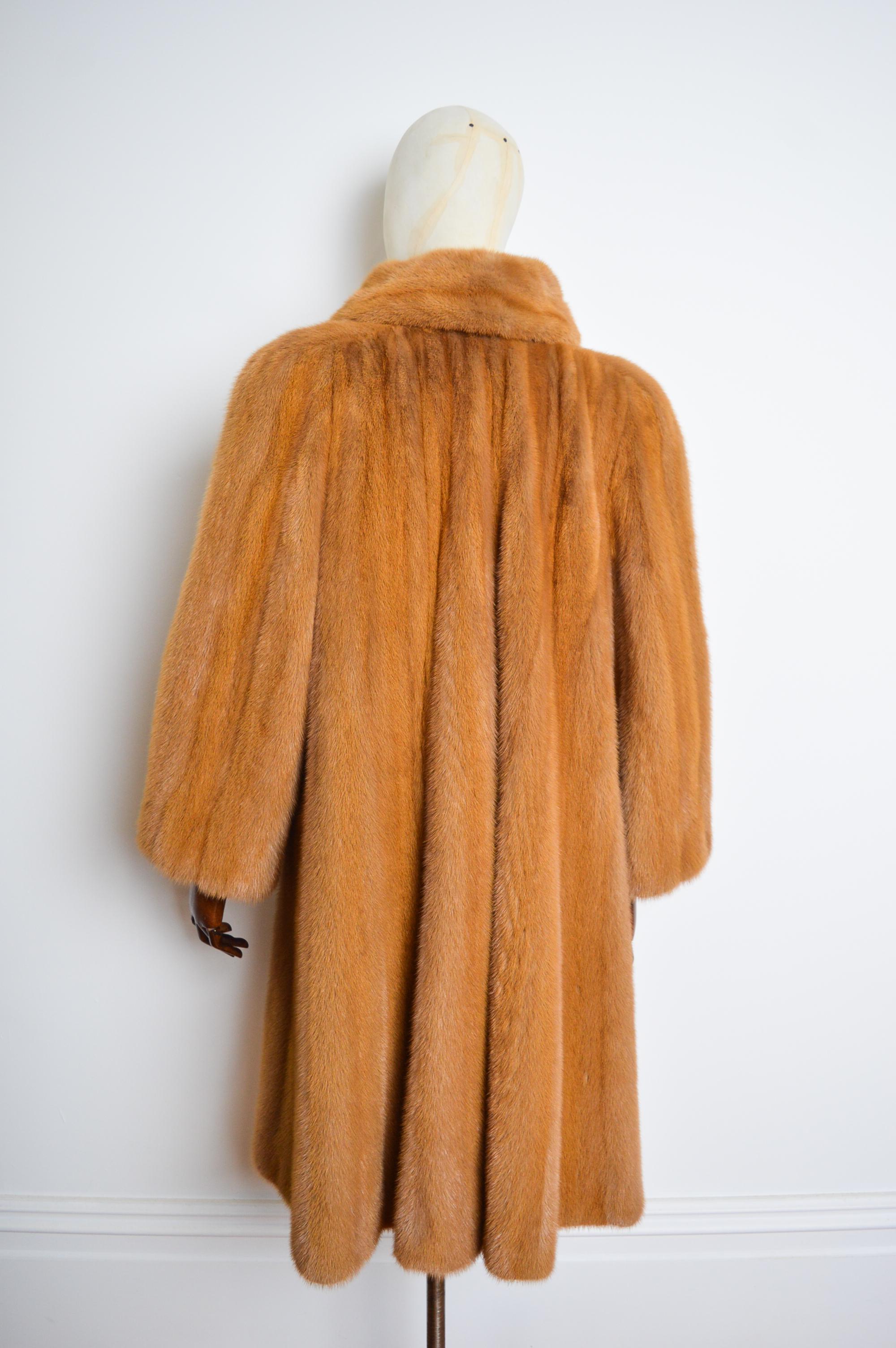 Luxury 1980's Vintage Ginger Thick Plush Mink Fur Long Swing Coat 9