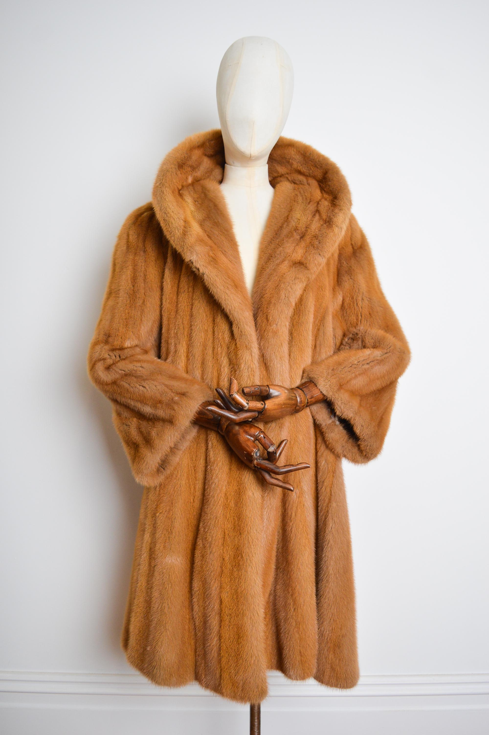 Luxury 1980's Vintage Ginger Thick Plush Mink Fur Long Swing Coat 12