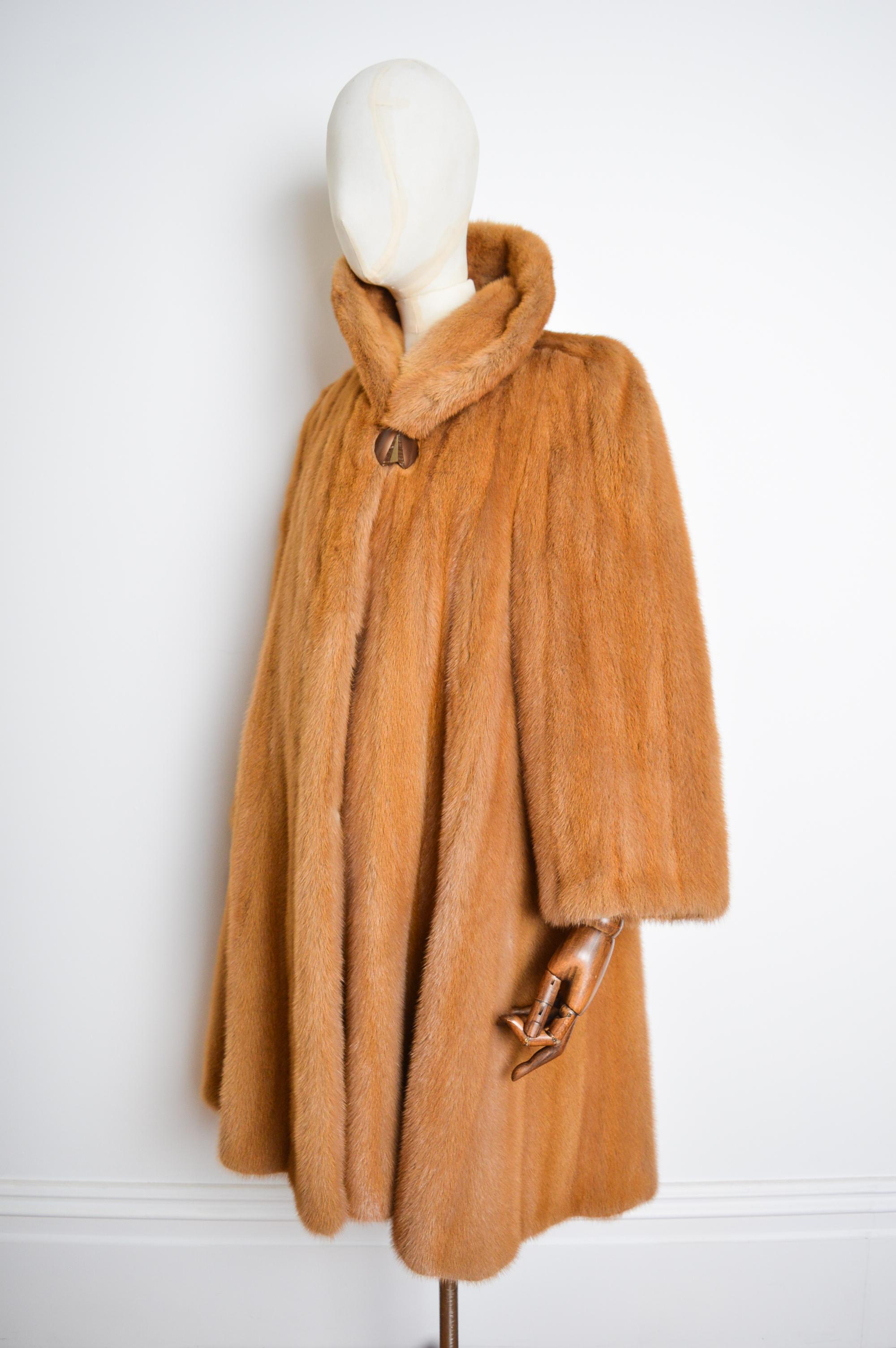 Luxury 1980's Vintage Ginger Thick Plush Mink Fur Long Swing Coat 13