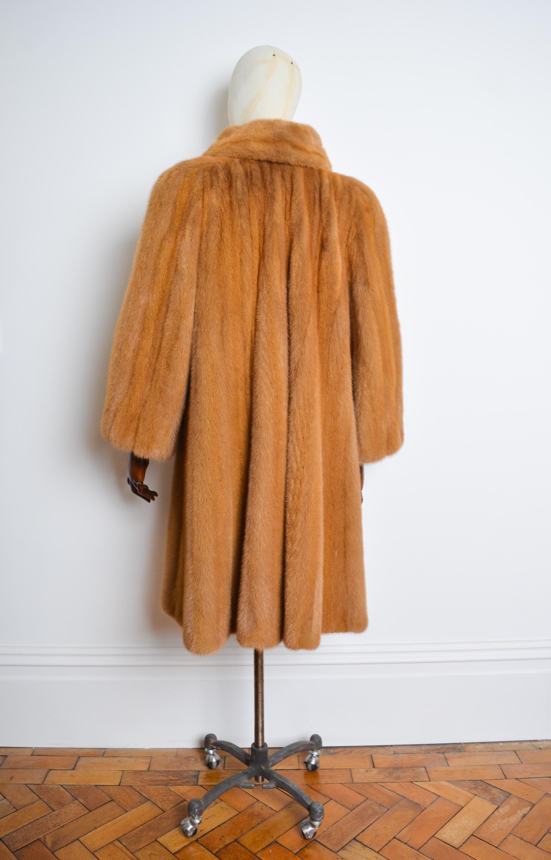 Luxury 1980's Vintage Ginger Thick Plush Mink Fur Long Swing Coat 14
