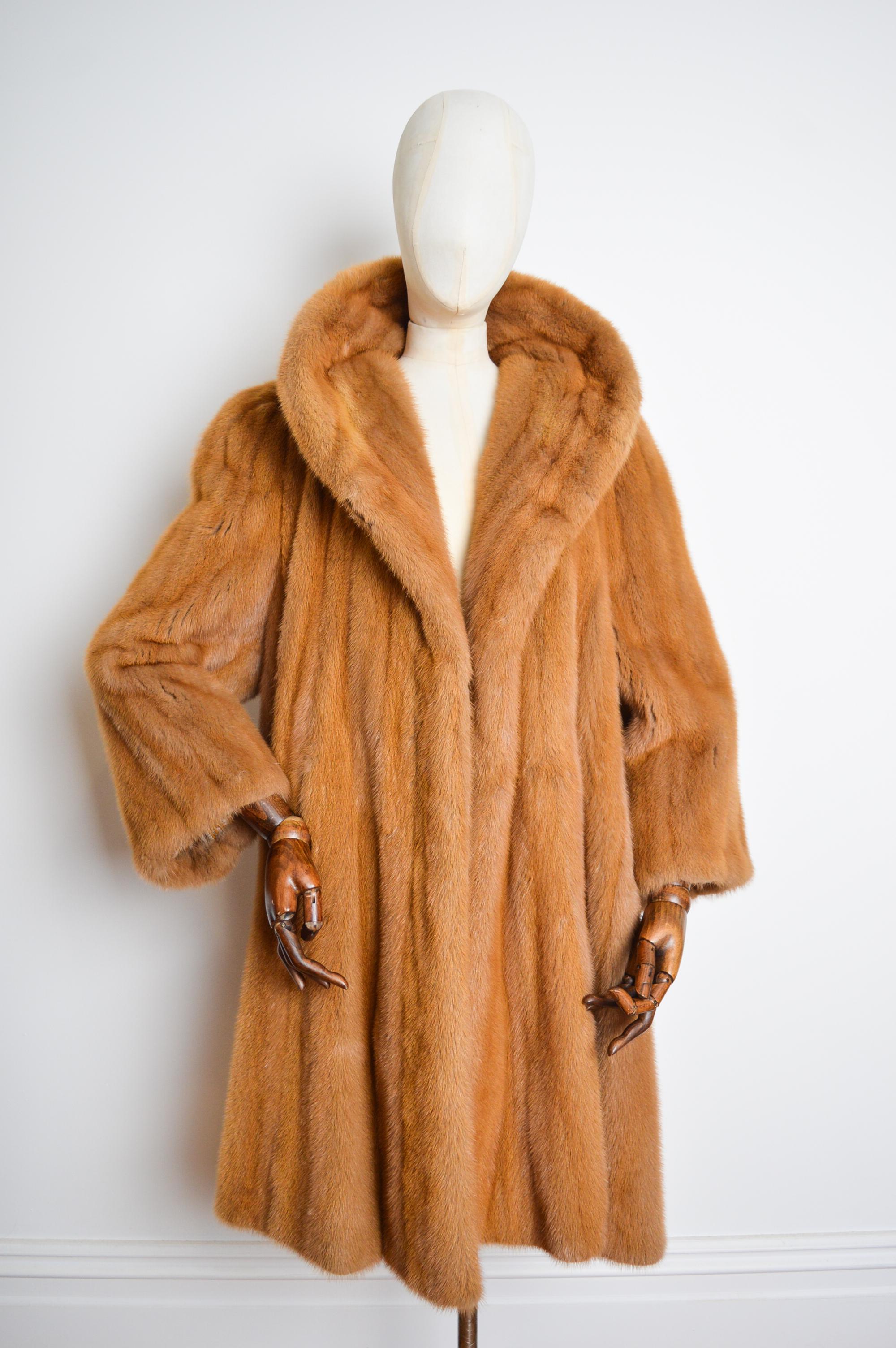 Luxury 1980's Vintage Ginger Thick Plush Mink Fur Long Swing Coat 1