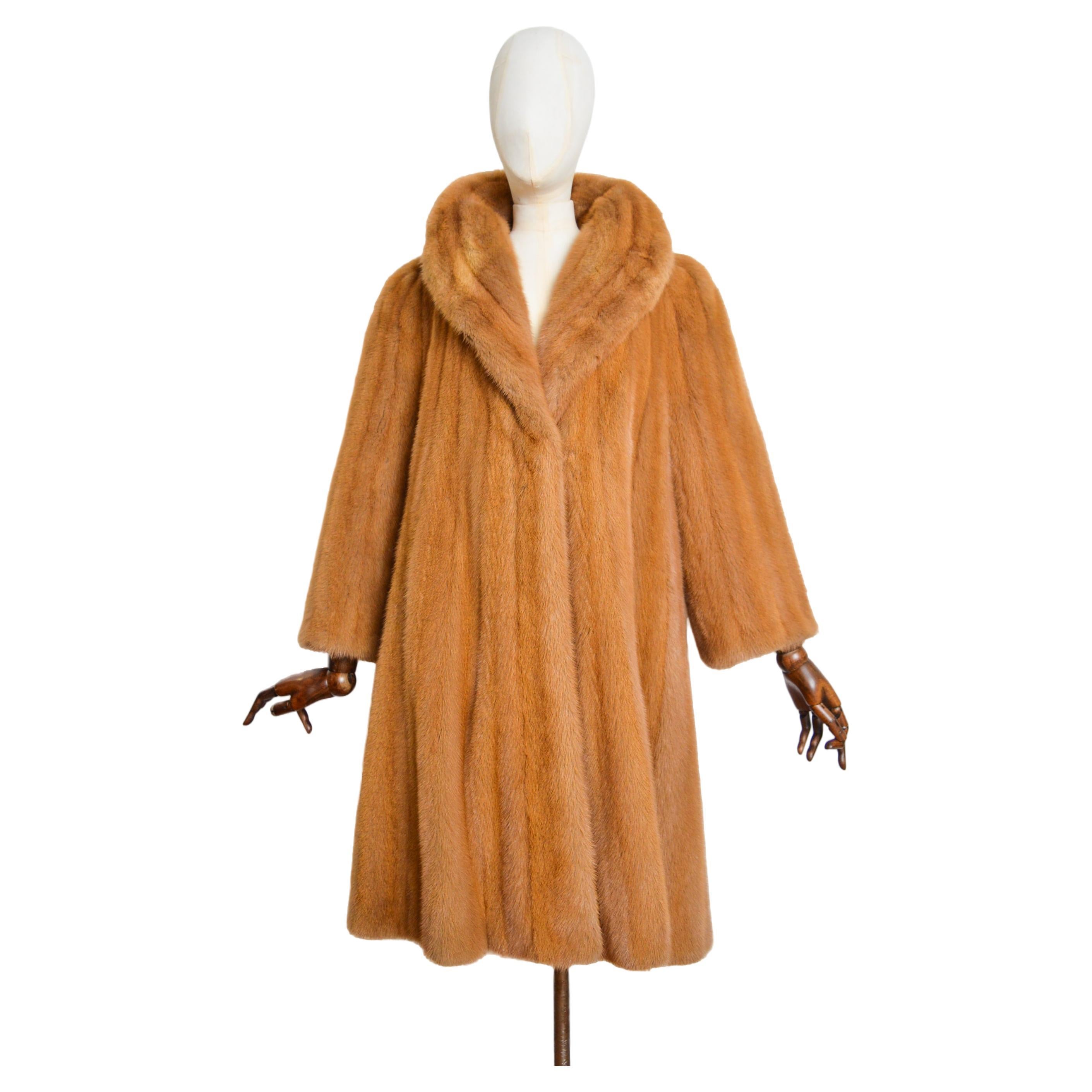 Luxury 1980's Vintage Ginger Thick Plush Mink Fur Long Swing Coat